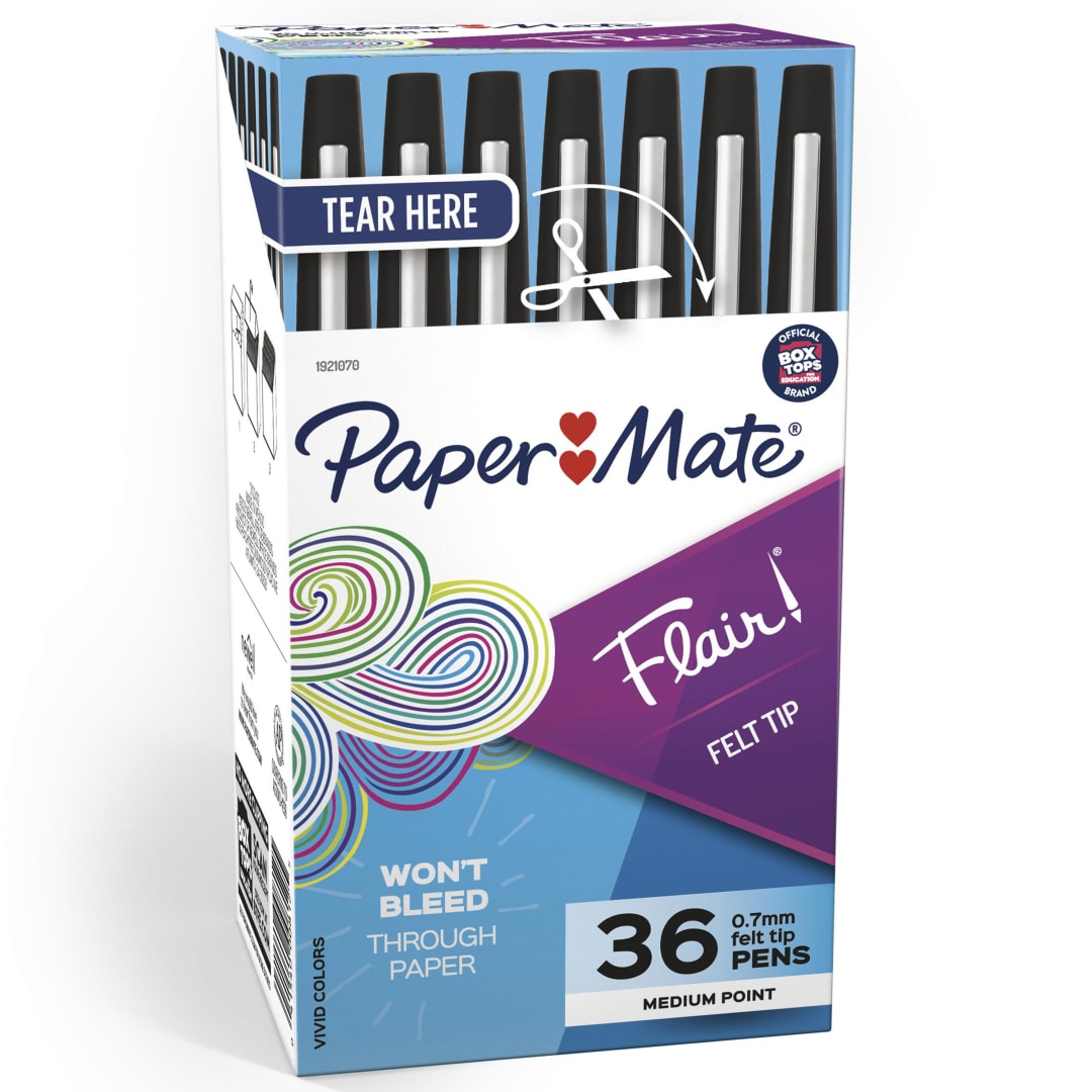Paper Mate® Flair Felt Tip Pens, Medium Point (0.7mm), Black, 36 Count