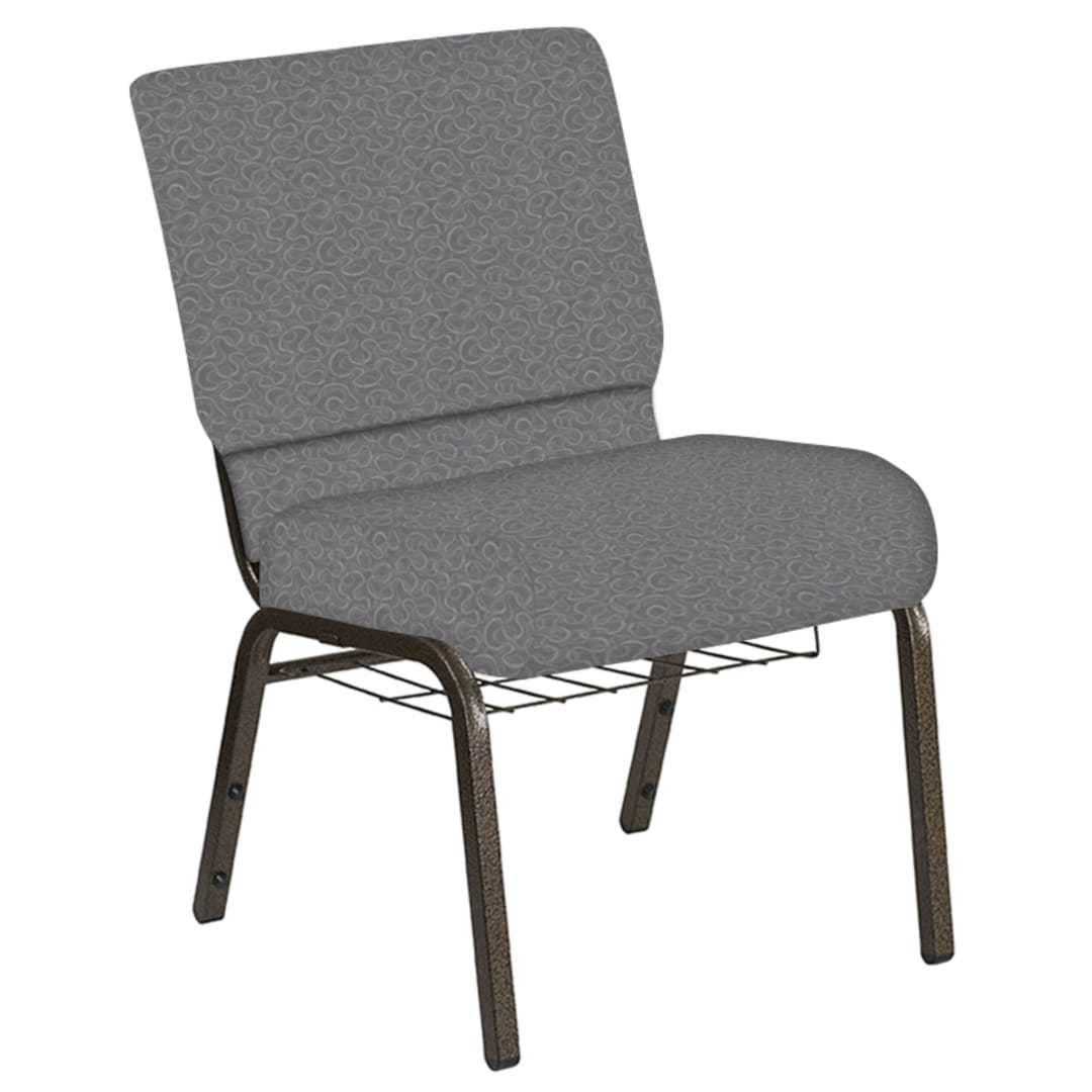 21''W Church Chair in Ribbons Fog Fabric with Book Rack - Gold Vein Frame