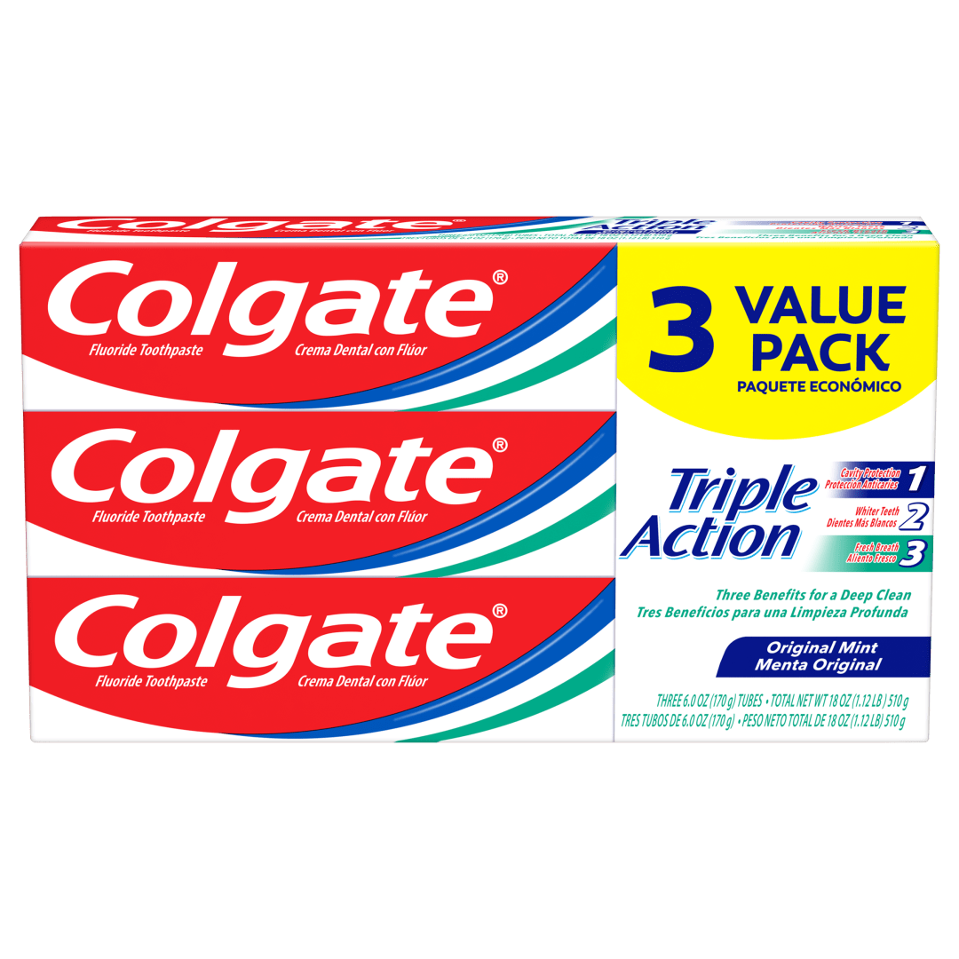 Colgate Triple Action Toothpaste, Mint - 6 Ounce, 3 Pack