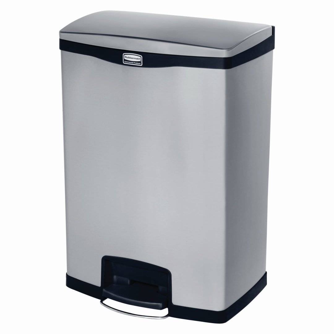 Rubbermaid Commercial Products Impressions 24 Gal Front Step-On Stainless Steel Trash Can, Black