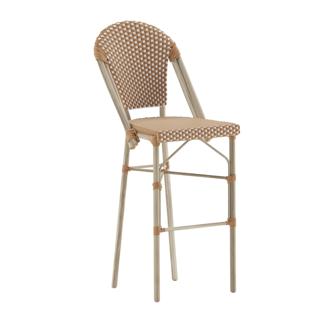 Lourdes Stackable Indoor/Outdoor Bistro 30" High Barstool, Commercial Grade, Natural/White and Light Natural Finish