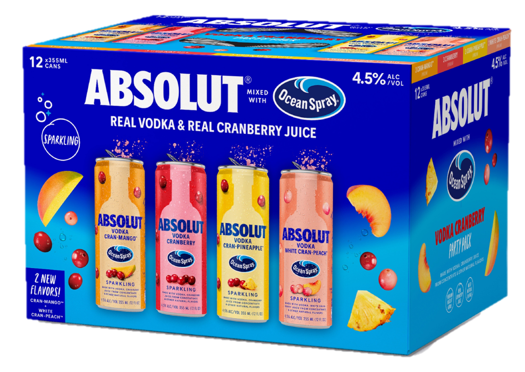 Absolut Ocean Spray Cranberry Ready to Drink Vodka Cocktail, 12 Pack, 12 oz Cans, 9 Proof