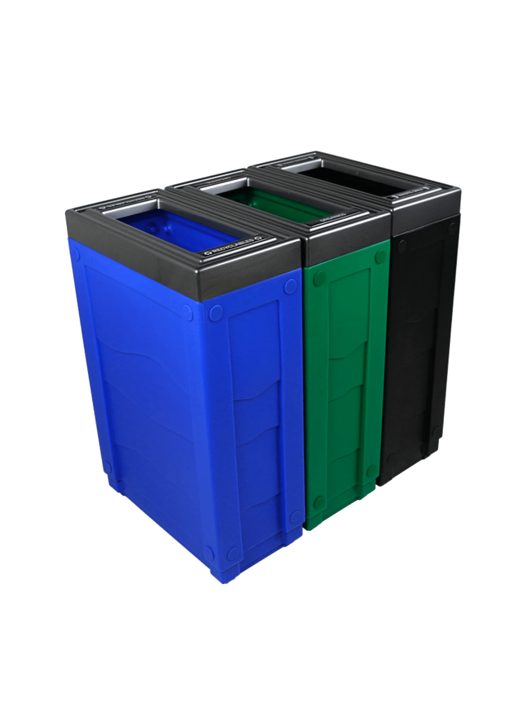  EVOLVE - Triple - Kit - Recyclables-Organics-Waste - Full - Blue-Green-Black