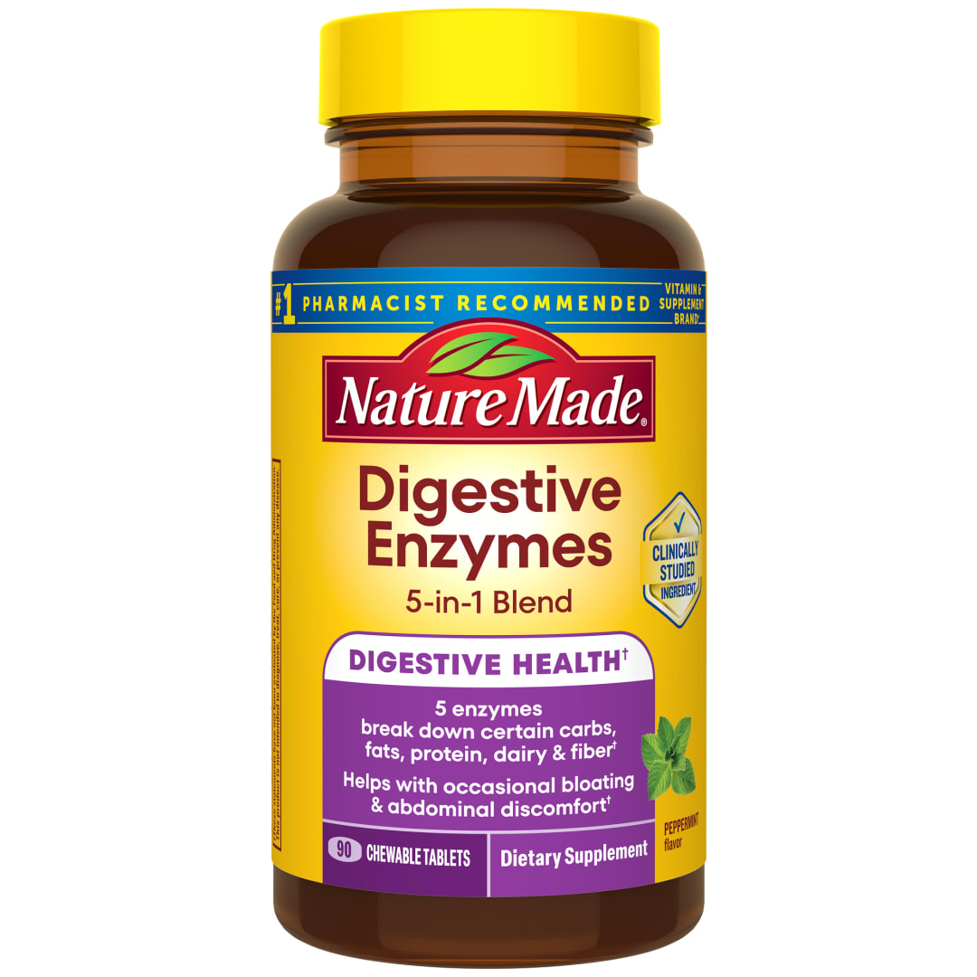 Nature Made Digestive Enzymes 5-in-1 Blend Chewable Tablets - Peppermint - 90ct