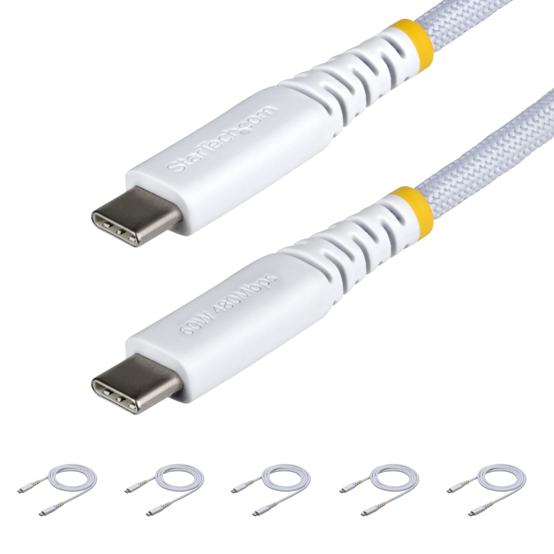 USB C Cable - 60W Charge Sync- Braided 3ft-1m White - 5pk