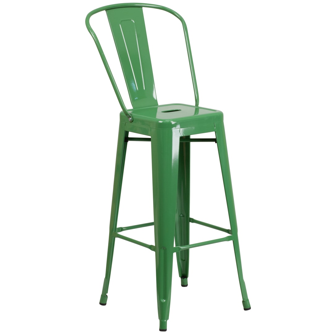 Kai Commercial Grade 30" High Green Metal Indoor-Outdoor Barstool with Removable Back