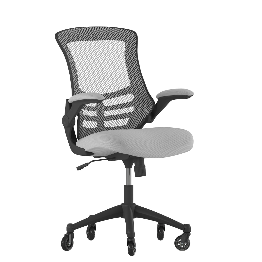 Kelista Mid-Back Dark Gray Mesh Swivel Ergonomic Task Office Chair with Flip-Up Arms and Transparent Roller Wheels