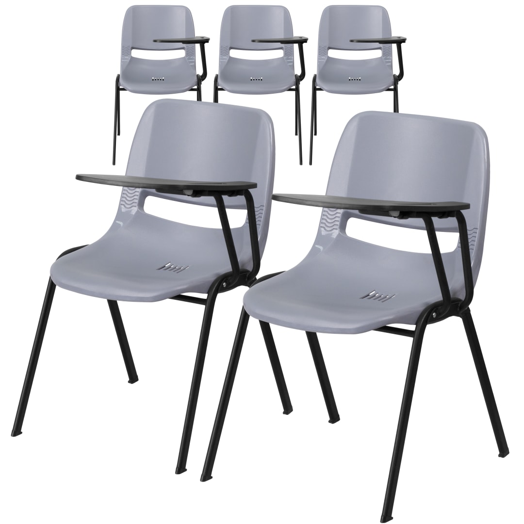 HERCULES 5 Pack Gray Ergonomic Shell Chair with Left Handed Flip-Up Tablet Arm
