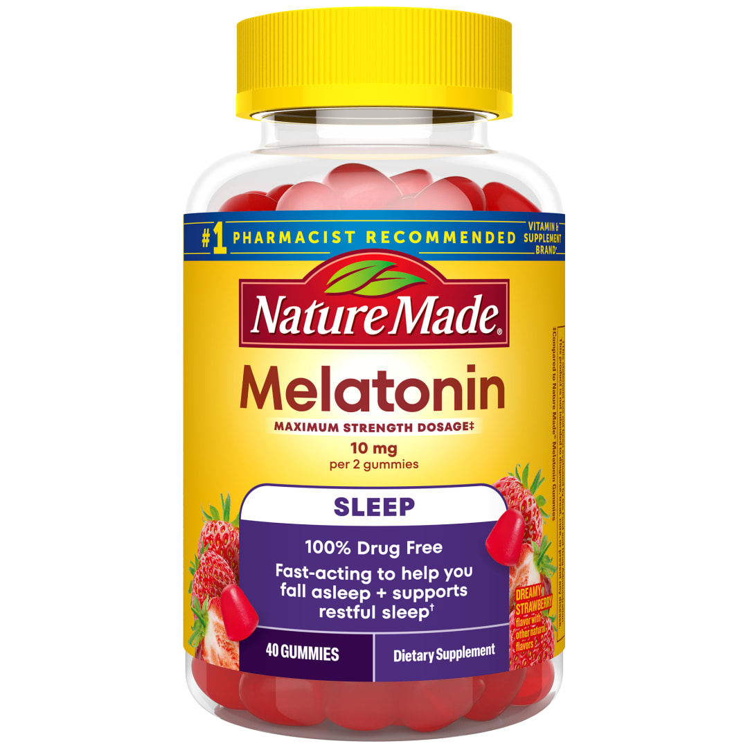 Nature Made Melatonin 10mg per serving Gummies, Maximum Strength Dosage, 100% Drug Free Sleep Aid for Adults, 40 Melatonin Gummies, 20 Day Supply