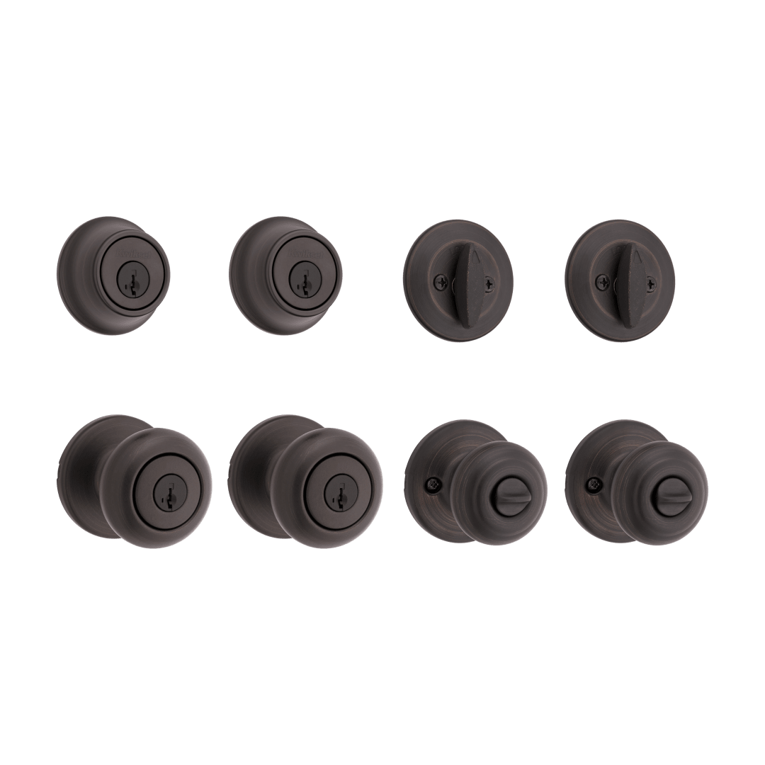 242 Cove Keyed Entry Knob and Single Cylinder Deadbolt Project Pack featuring SmartKey Security™ in Venetian Bronze