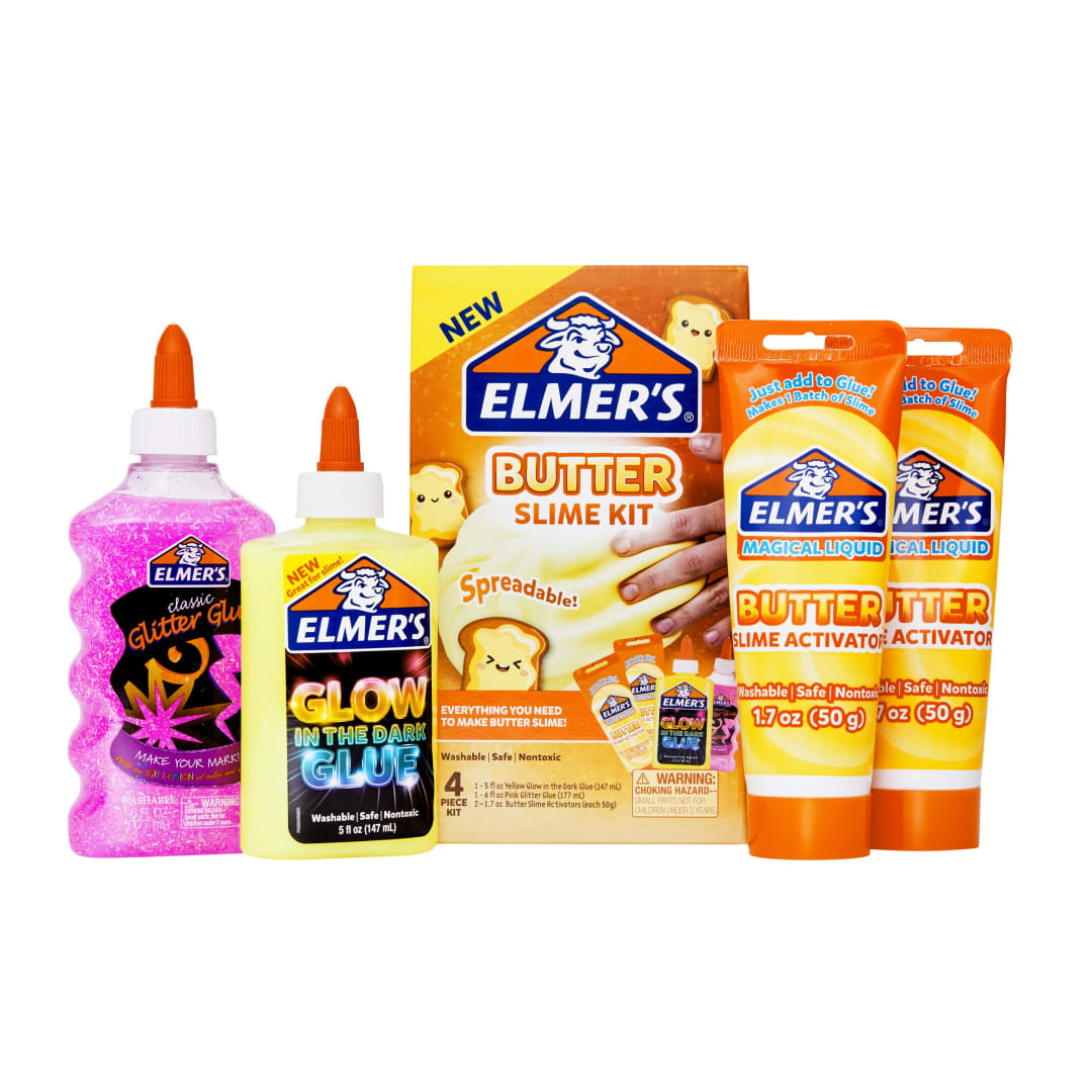Elmer’s Butter Slime Kit, Includes Elmer’s Glow in the Dark Glue, Elmer’s Glitter Glue, Elmer’s Butter Slime Activator, 4 Count