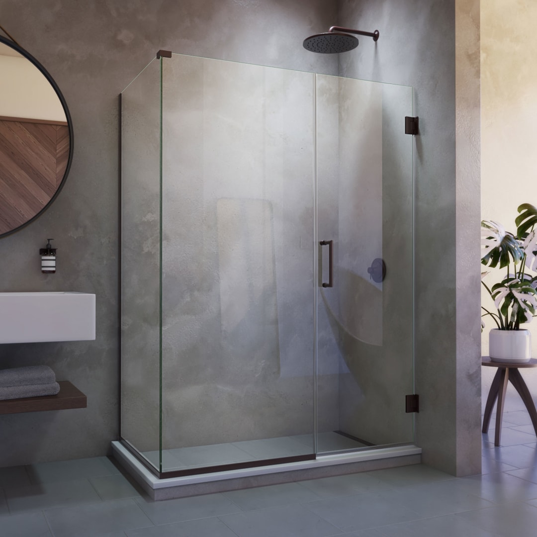 DreamLine Unidoor Plus 60 1/2 inch W x 34 3/8 inch D x 72 inch H Frameless Hinged Shower Enclosure in Oil Rubbed Bronze