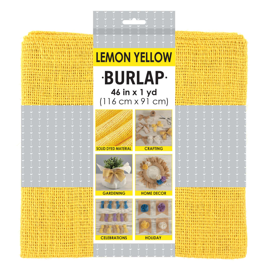 Allen Company Precut Jute Burlap, Finished Edges, 46"W X 1-Yard, Lemon Yellow