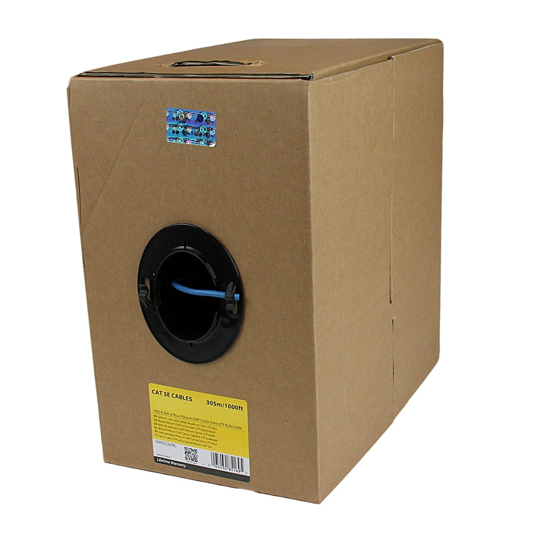 Cat5e Bulk CMP Plenum 1000 ft Solid UTP Cable Blue