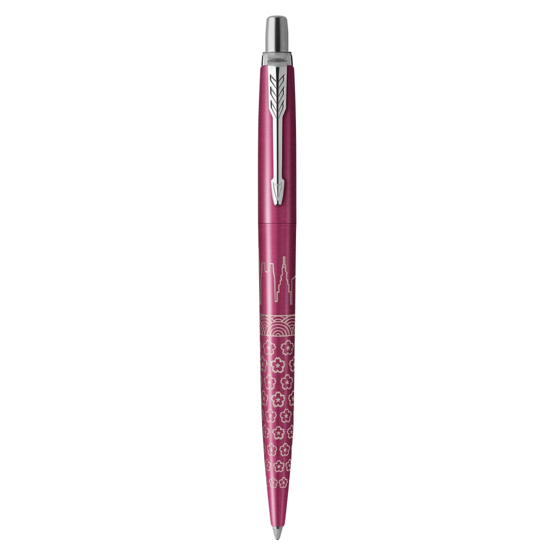 Parker Jotter Bolígrafo | Edición Especial | Tokyo Rosa con detalles cromados | Tinta Azul | Estuche de Regalo