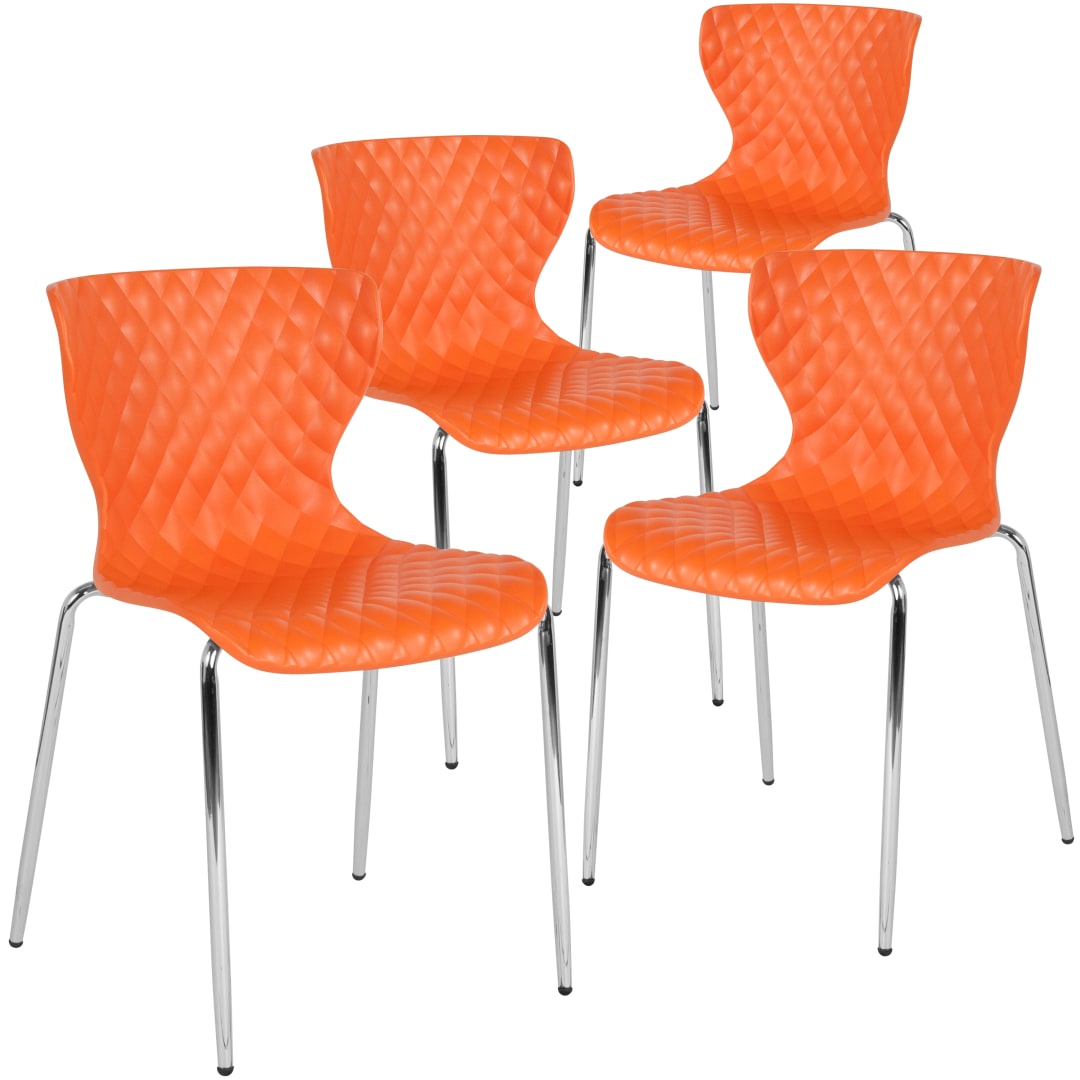 4 Pack Lowell Contemporary Design Orange Plastic Stack Chair