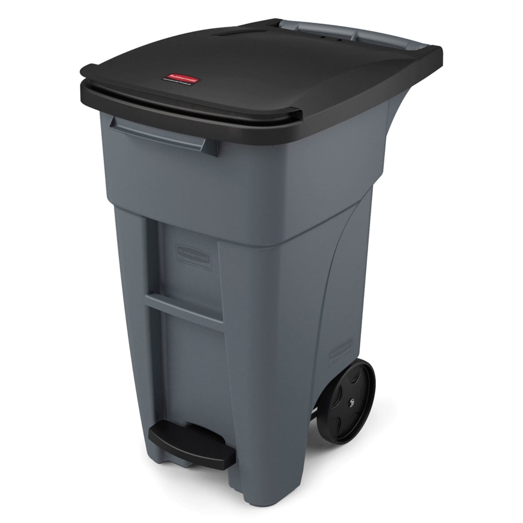 BRUTE® 32 Gal Step On Rollout Container Gray