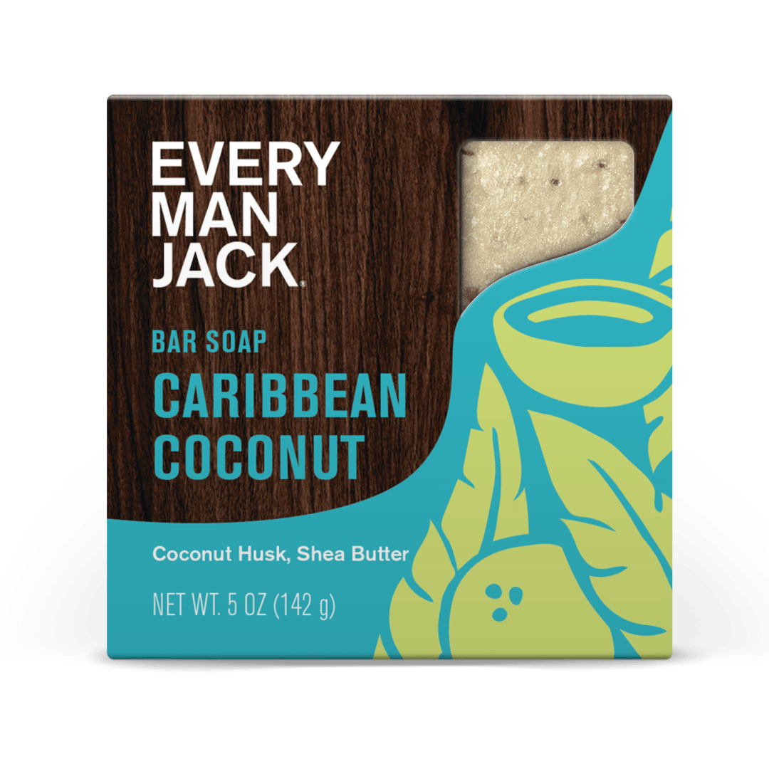 Every Man Jack Cold Processed Mens Bar Soap - Tropical Caribbean Coconut Scent - Deeply Cleans & Hydrates w/ Naturally Derived Ingredients