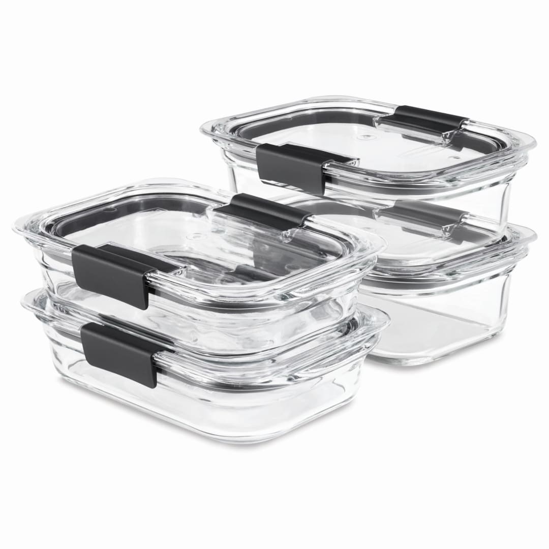 Rubbermaid® Brilliance® Glass Food Storage Containers, Set of 4 Food Containers with Lids (8 Pieces Total), BPA Free and Leak Proof