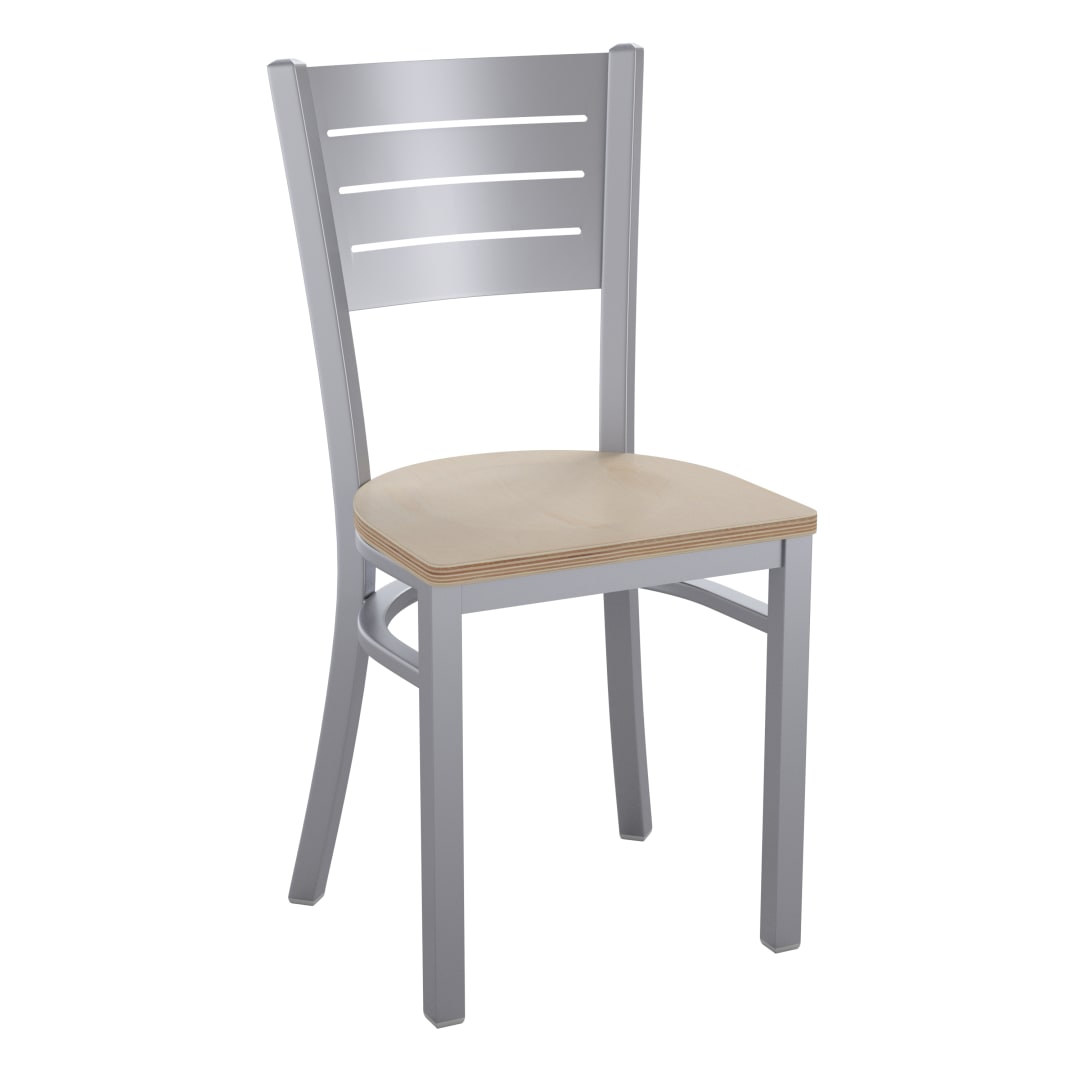 HERCULES Silver Slat Back Metal Restaurant Chair - Antique White Wood Seat
