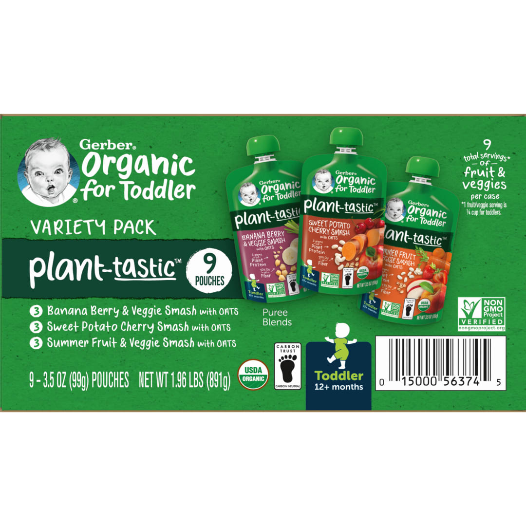 Gerber Organic Toddler Food, Variety Pack, 3.5 oz Pouches (9 Pack)
