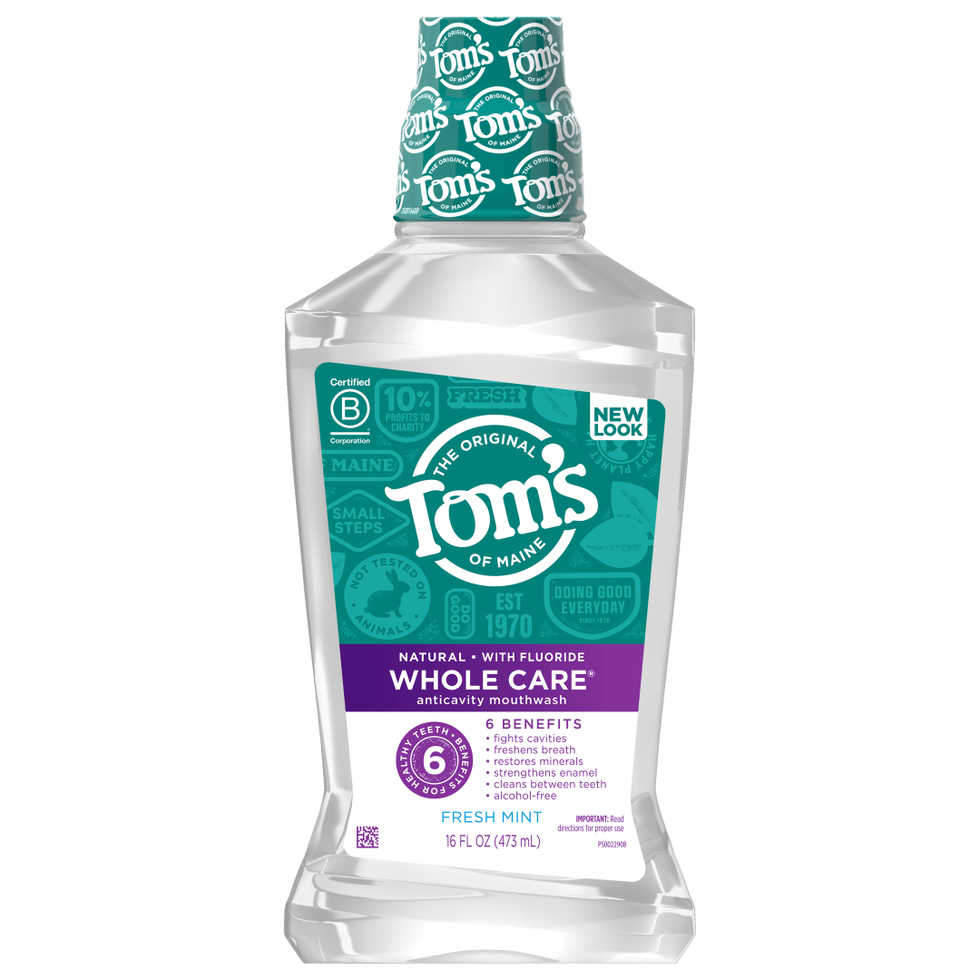 Tom's of Maine Whole Care Natural Fluoride Mouthwash, Fresh Mint, 16 oz.