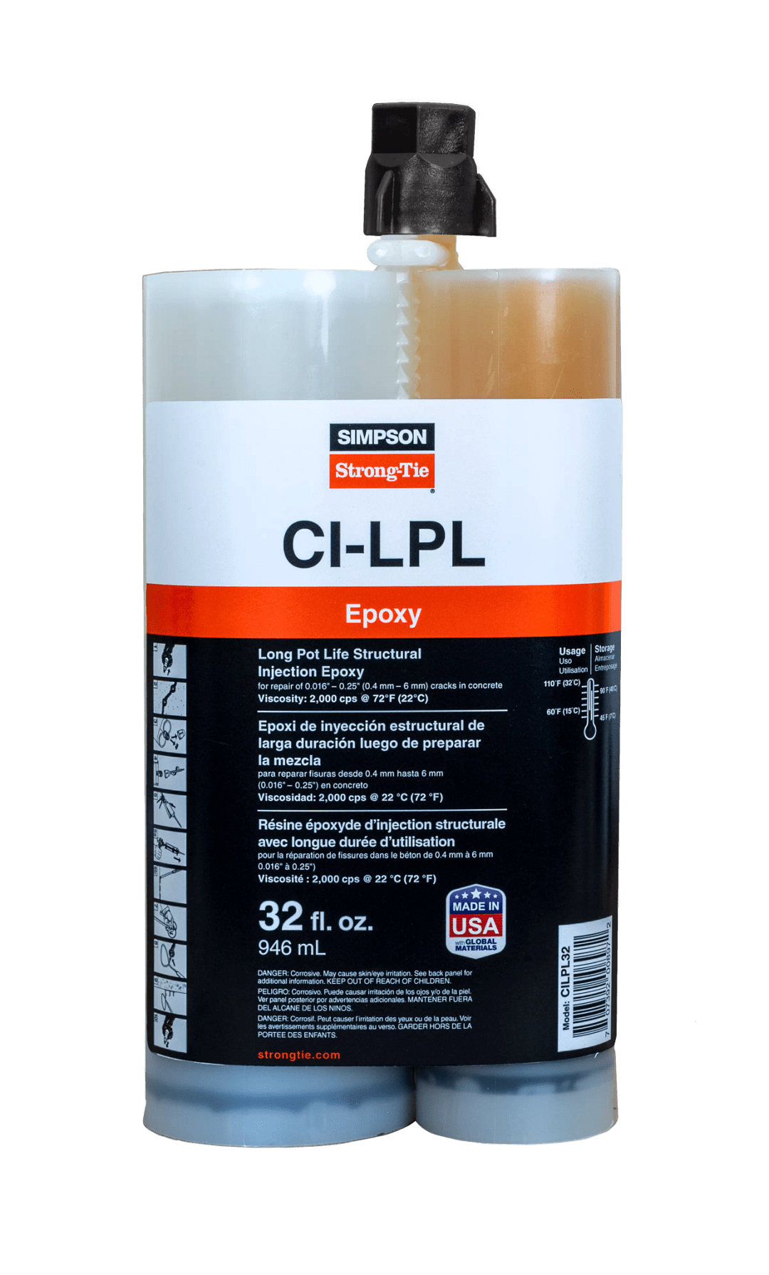 Simpson Strong-Tie CILPL32 CI-LPL™ Long Pot Life Structural Injection Epoxy (32 oz.) (Pack of 5)