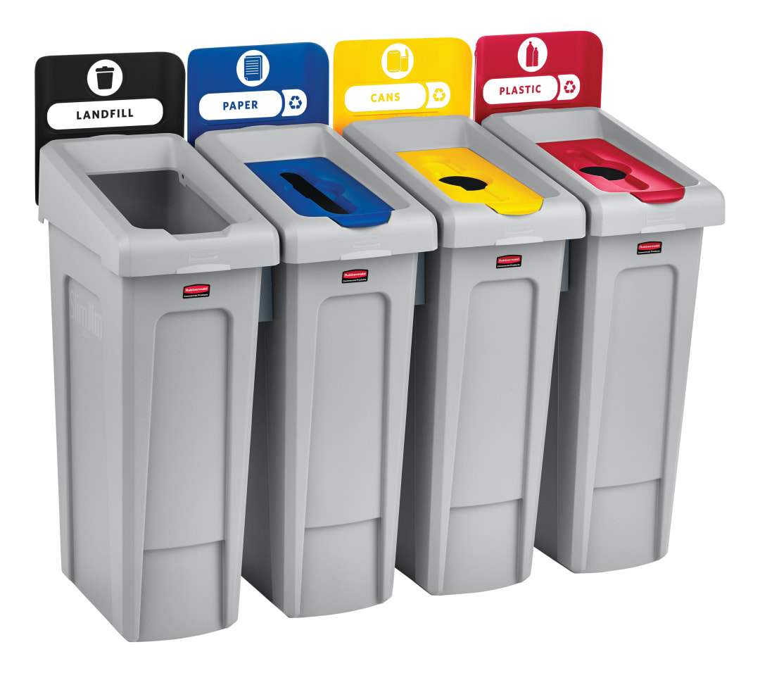 Rubbermaid Commercial Products SLIM JIM 23 Gallon 4-Stream Landfill/ Paper/ Plastic/ Cans Station
