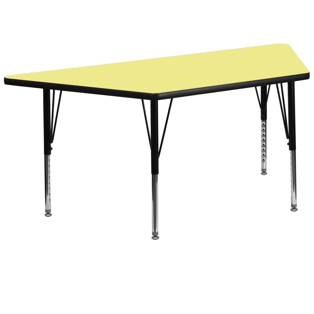 Wren 29''W x 57''L Trapezoid Yellow Thermal Laminate Activity Table - Height Adjustable Short Legs