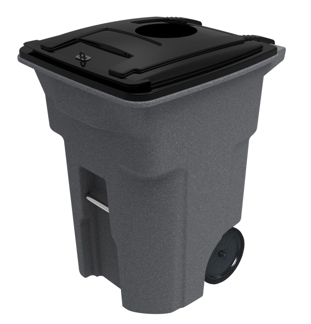 Toter 96 Gal. Trash Can Graystone with Quiet Wheels and Black Can Cut-out Lid