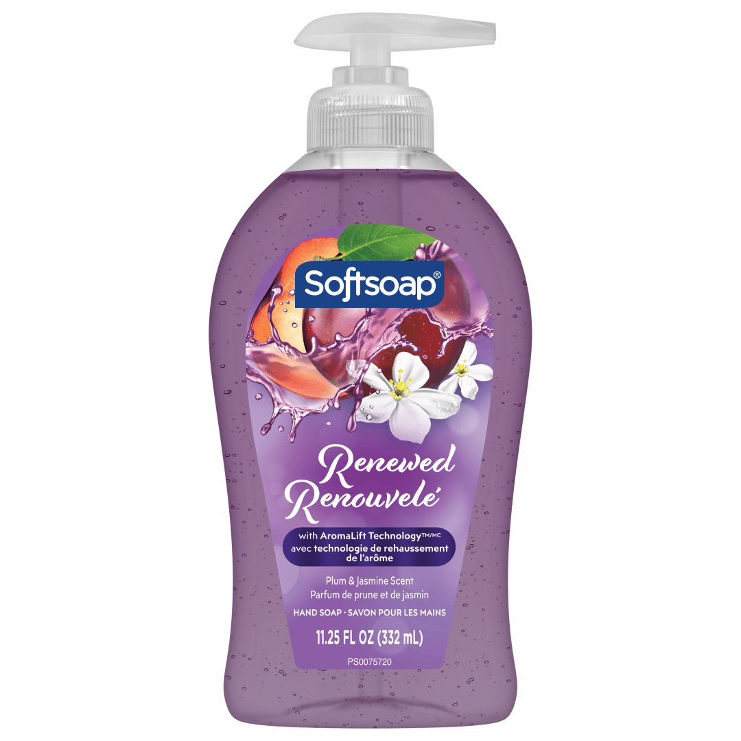 Softsoap Savon liquide pour les mains Renewed, sans parabène, pH équilibré, parfum de prune et de jasmin, bouteille à pompe de 332 ml