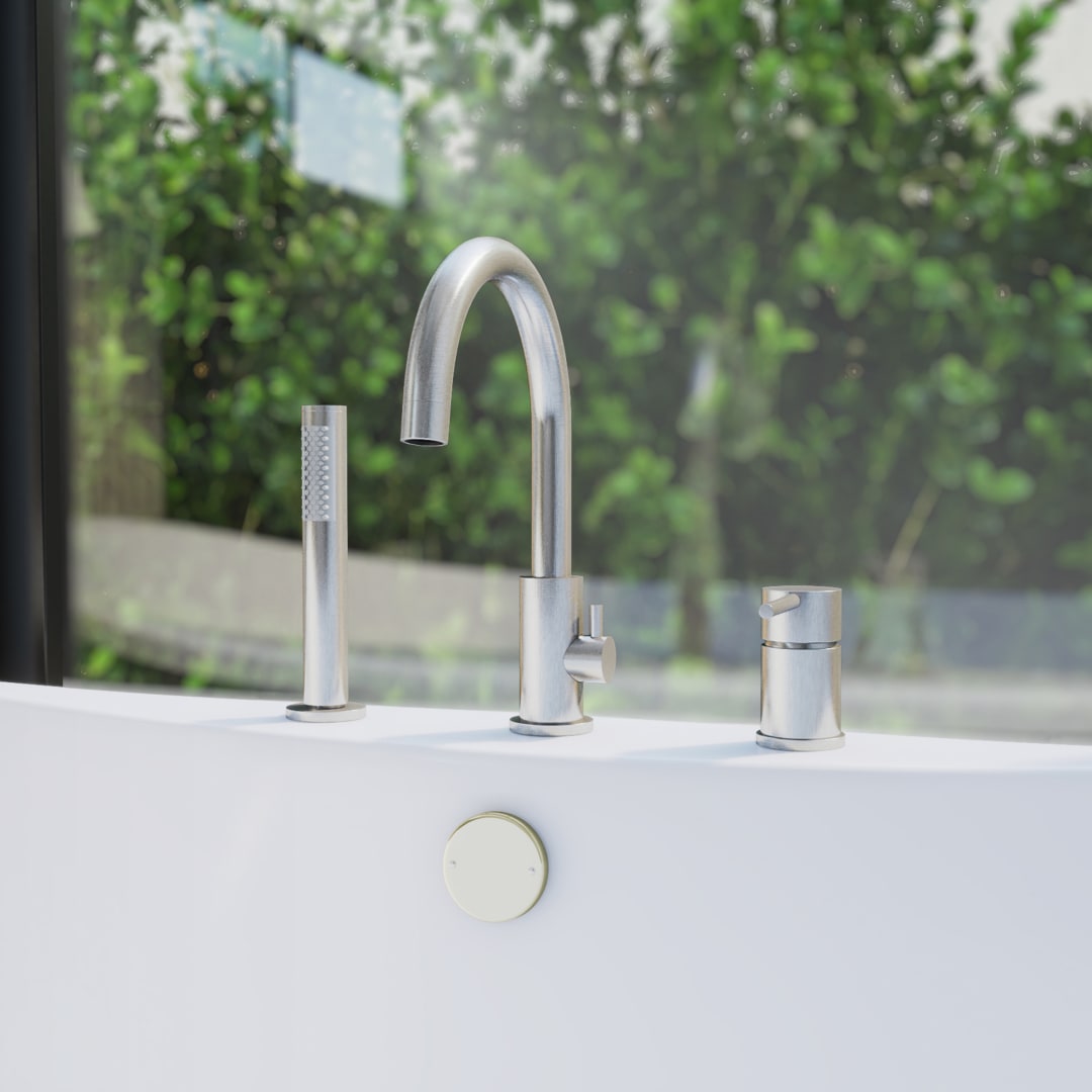 DreamLine Montego 12 inch x 7 inch Deck Mounted Tub Faucet with Handshower, Brushed Nickel