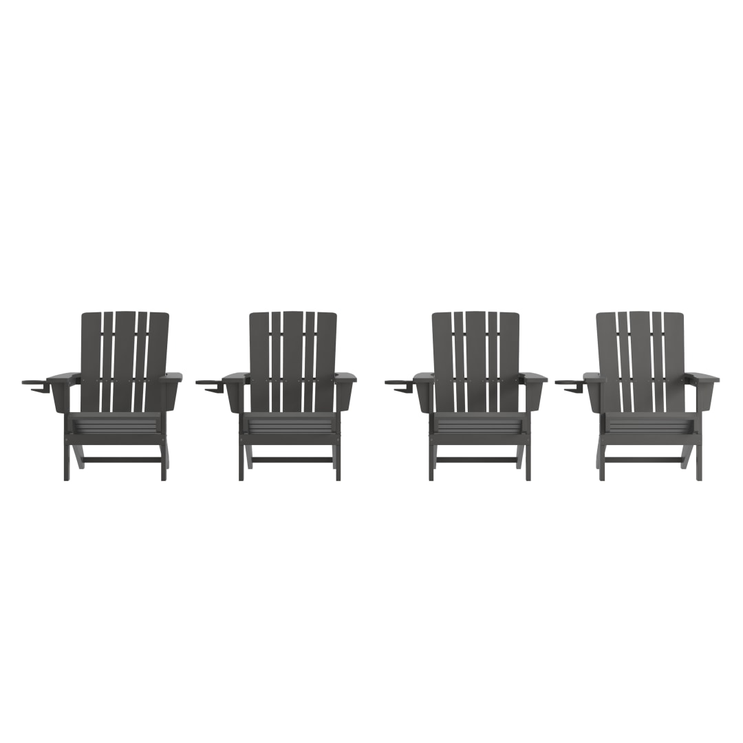 Halifax Adirondack Chair with Cup Holder, Weather Resistant HDPE Adirondack Chair in Gray, Set of 4
