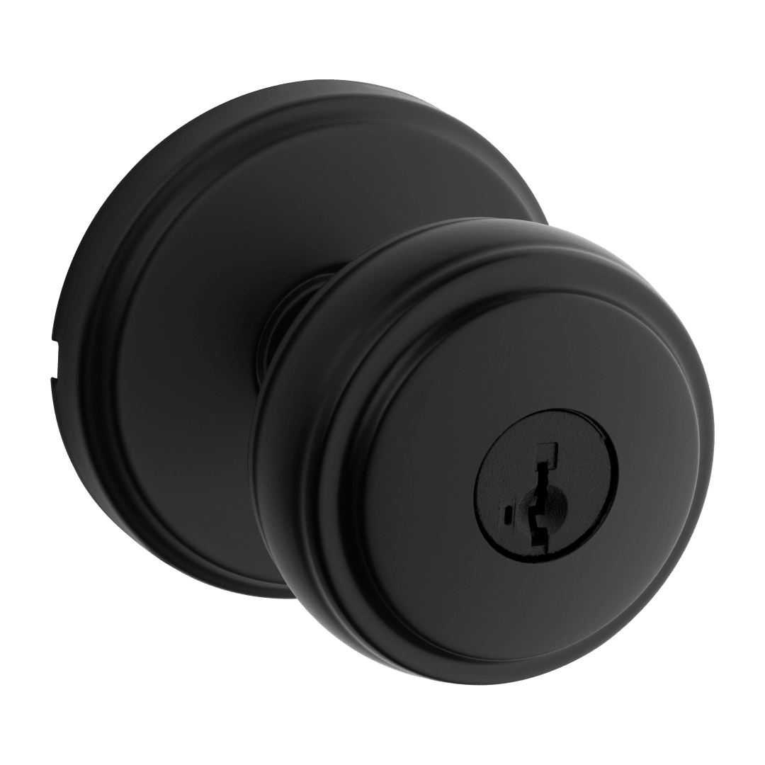 Sora Keyed Entry Knob w/ Round Rose featuring SmartKey Security™ in Matte Black