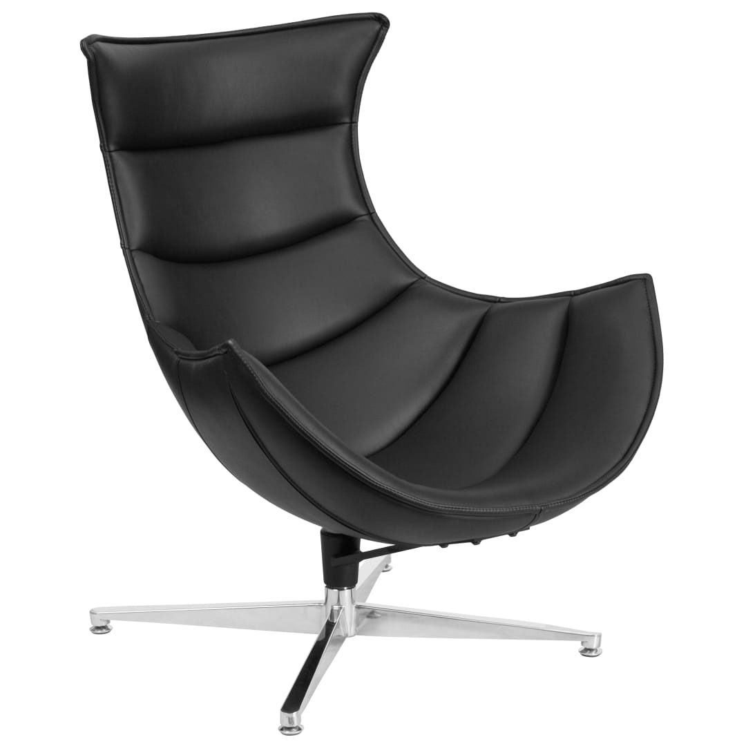 Pasithea Black LeatherSoft Swivel Cocoon Chair