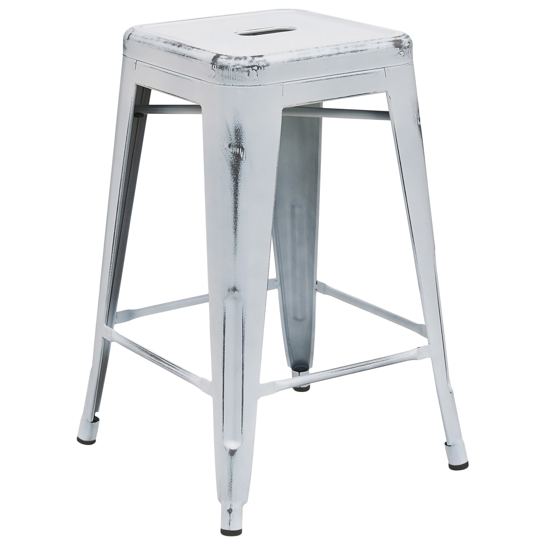 Kai Commercial Grade 24" High Backless Distressed White Metal Indoor-Outdoor Counter Height Stool