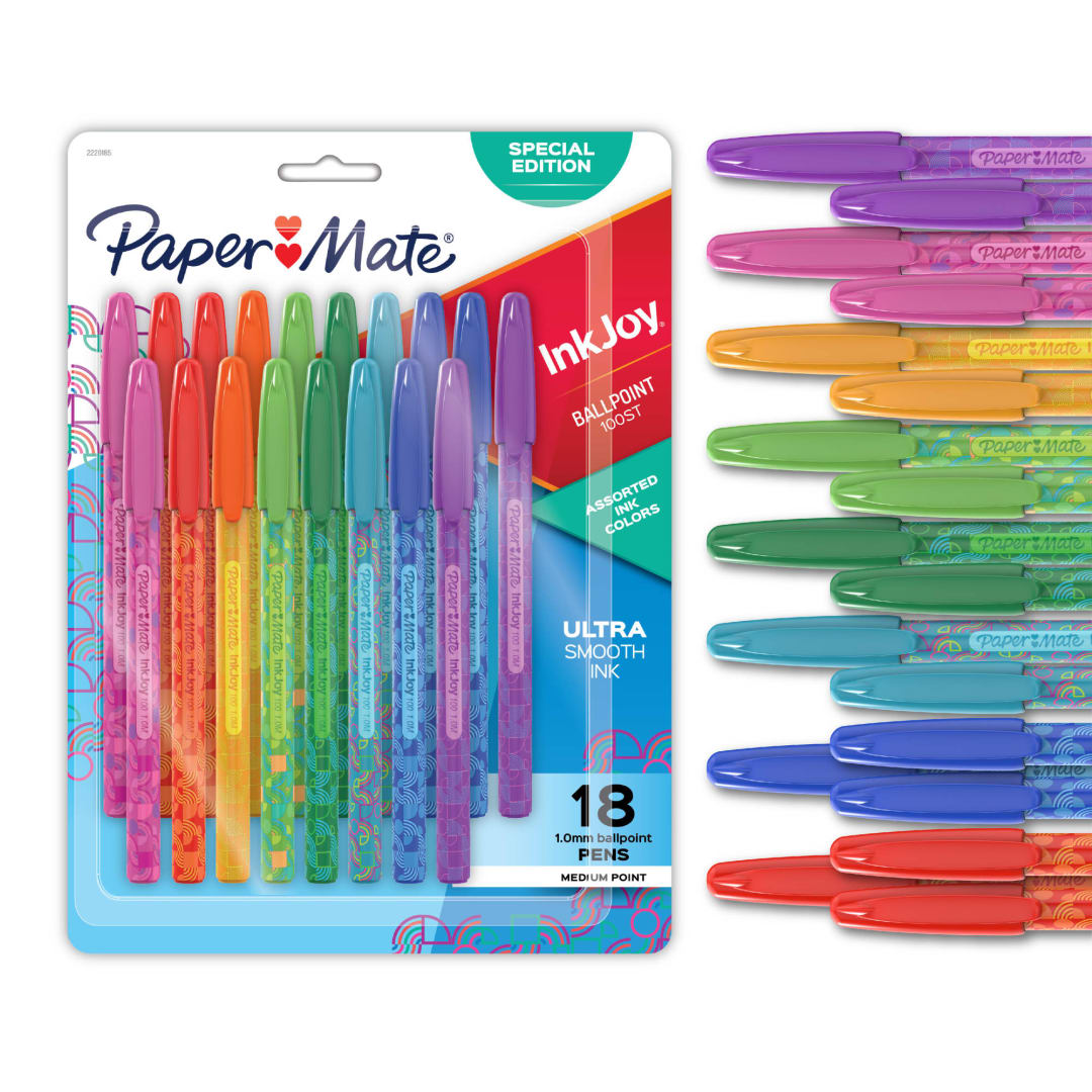 Paper Mate InkJoy 100ST Ballpoint Pens, Medium Point (1.0mm), Assorted, 18 Count