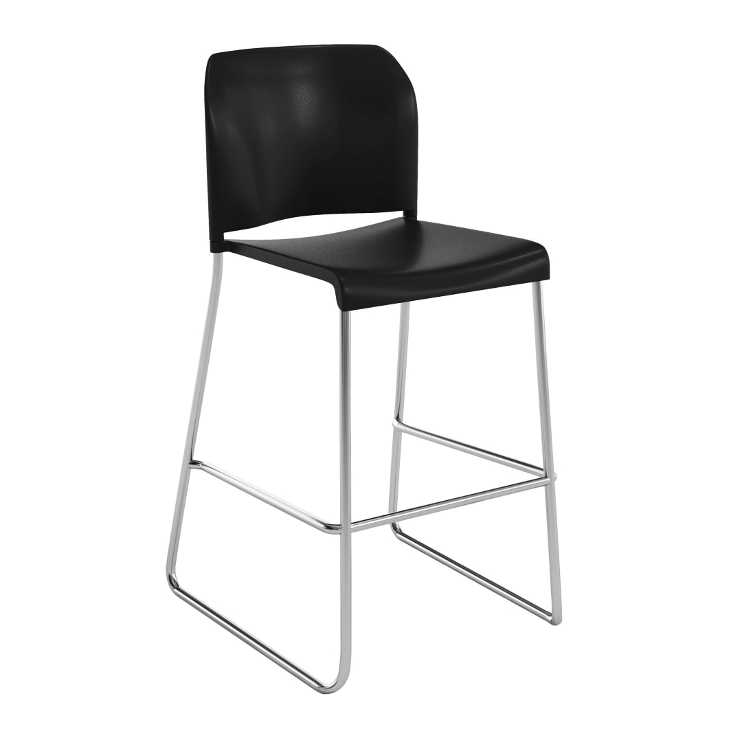 HERCULES Kenai Black Office Reception Stacking Bar Stool with Contoured Backrest and Chrome Sled Base