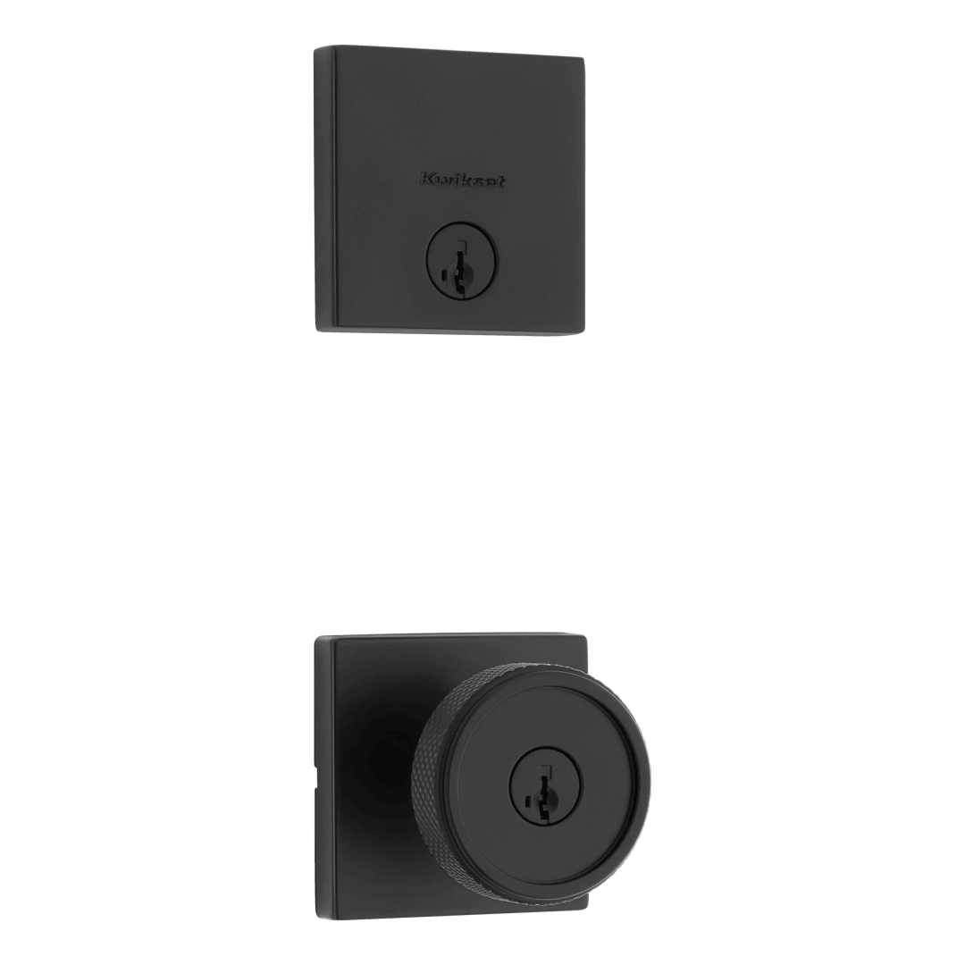 Raya Square Keyed Entry Doorknob with Deadbolt Combo Pack in Matte Black featuring SmartKey Security
