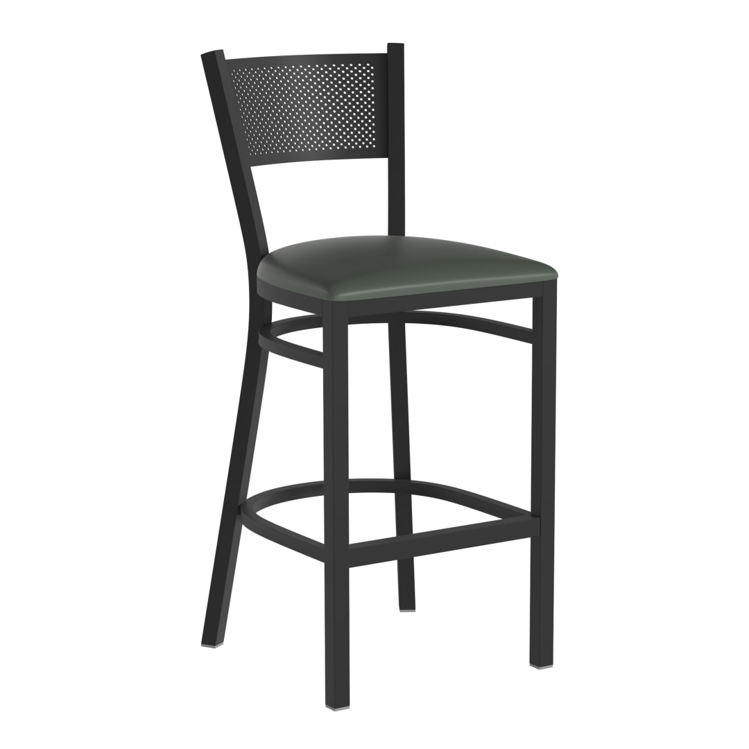 HERCULES Black Grid Back Metal Restaurant Barstool - Green Vinyl Seat
