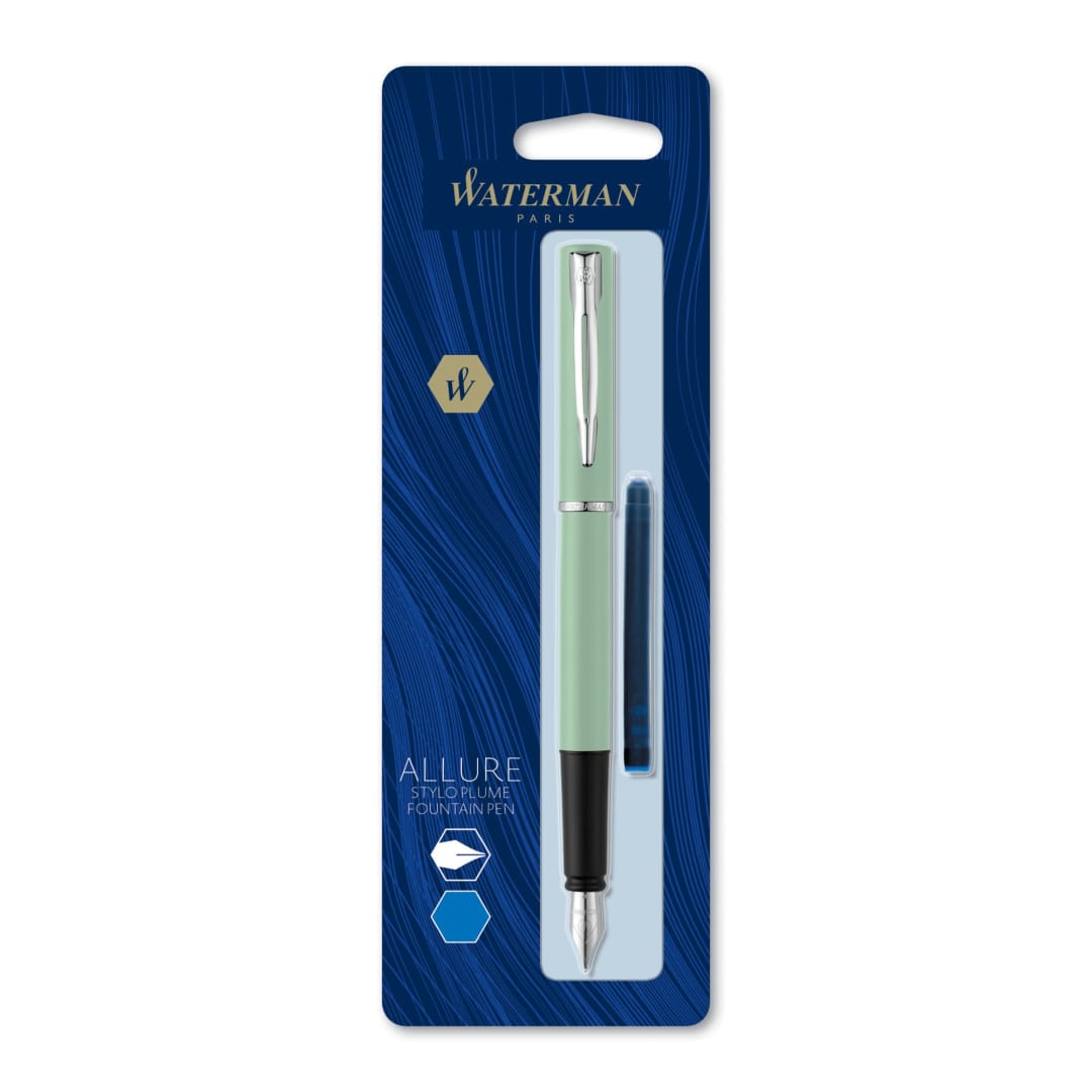 Waterman Allure Fountain Pen, Pastel Lacquer, Fine Nib, Blue Ink, Colour May Vary