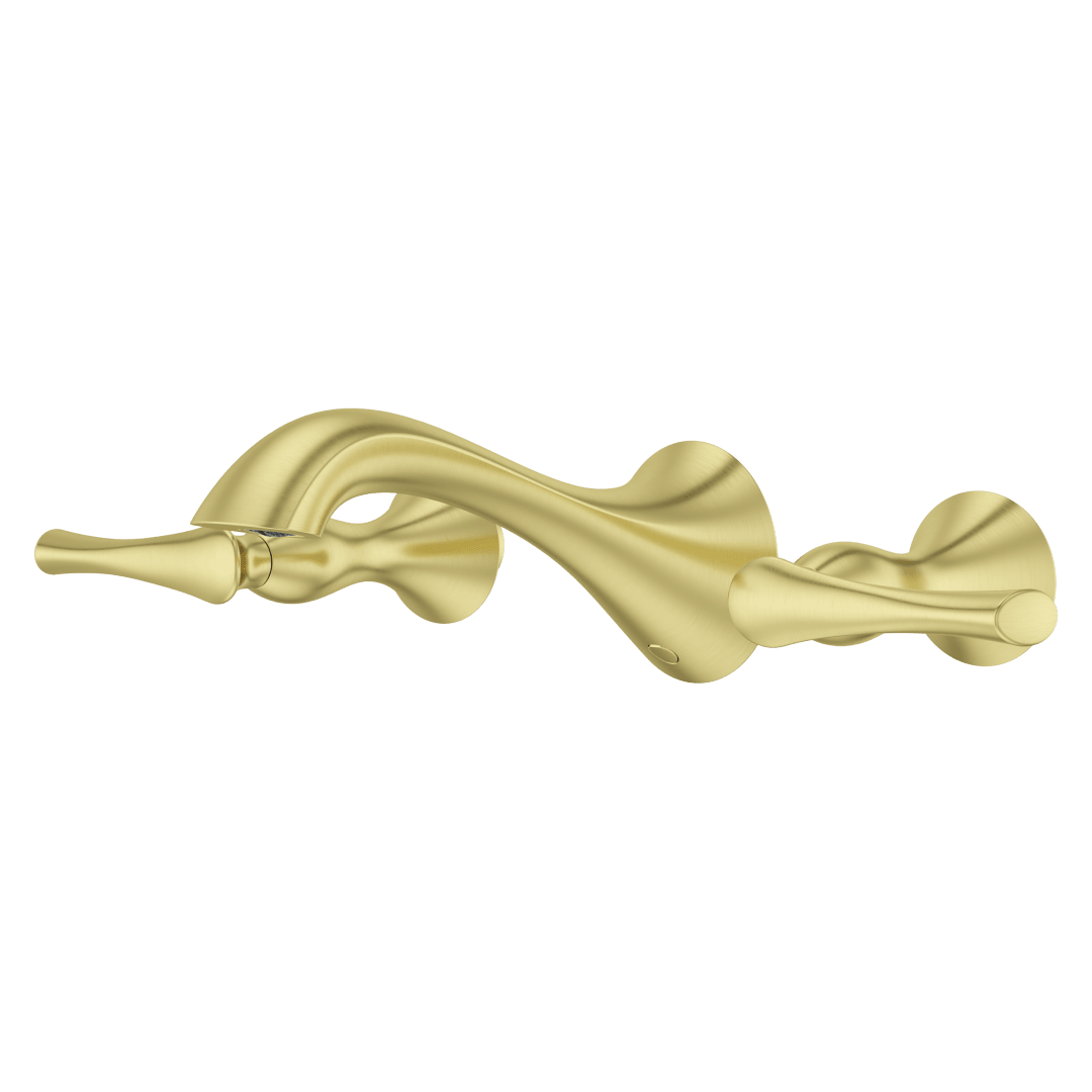 Rhen Wallmount Widespread Lavatory Faucet in Brushed Gold