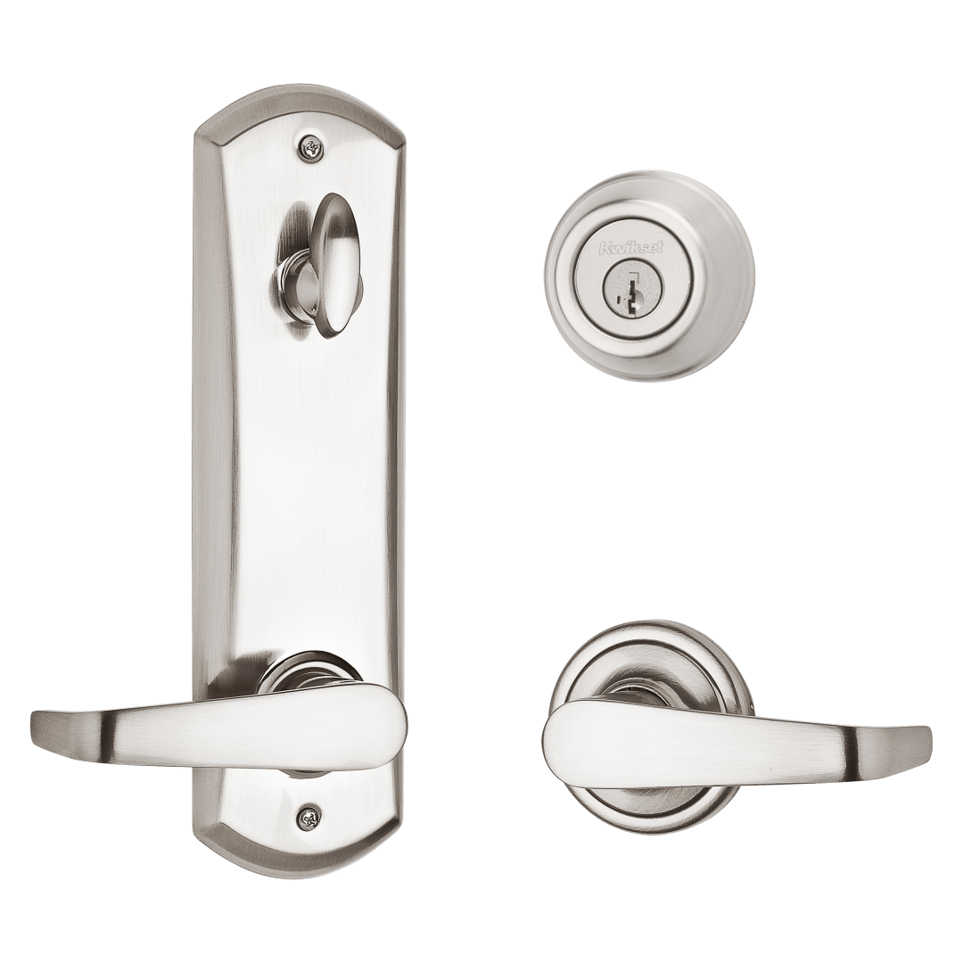 Kingston Round Interconnect Lever in Satin Nickel featuring SmartKey Security