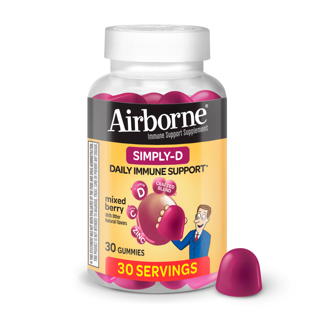 Airborne Vitamin-D + Zink Gummies für Erwachsene, Nahrungsergänzung mit kraftvollem Antioxidans Vitamin C, 30 Gummies, Gemischter Beeren-Geschmack
