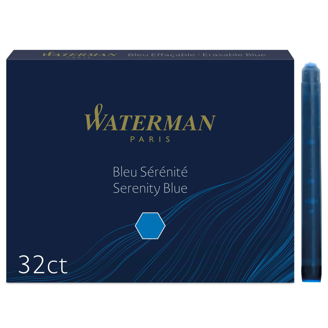 Waterman Fountain Pen Refills, Long Cartridges, Washable Blue Ink, 32 Pack