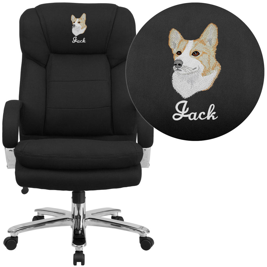 Embroidered HERCULES Series 24/7 Intensive Use Big & Tall 500 lb. Rated Black Fabric Ergonomic Office Chair - Loop Arms