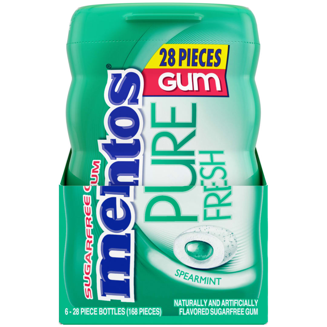 Mentos Gum Pure Fresh Sugar Free Chewing Gum Spearmint 28 pc Trumbulls - 6 Pack