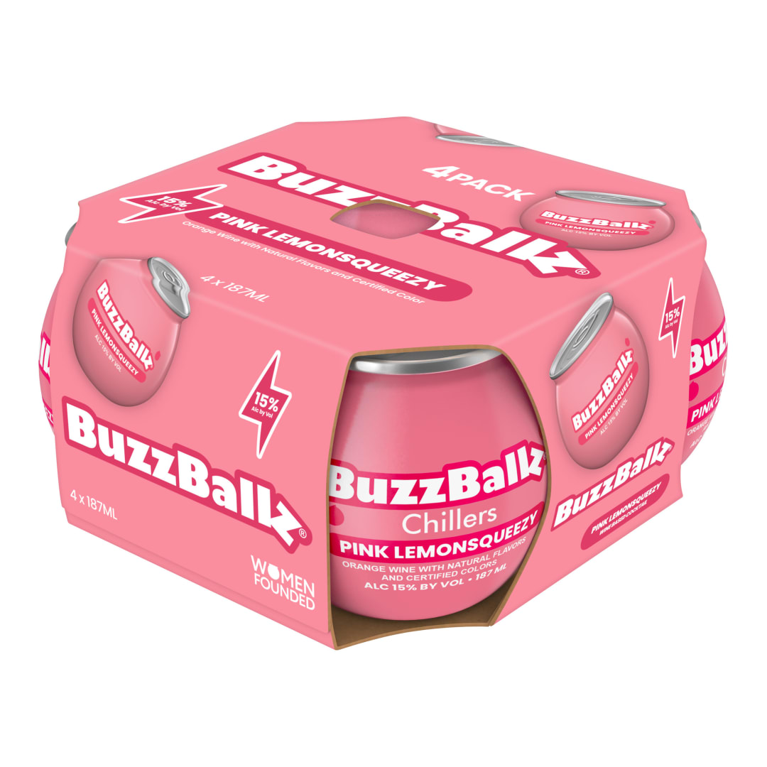 BuzzBallz Pink Lemonade Wine Based Cocktail 4 Pack 187ml Shot Cups 30 Proof
