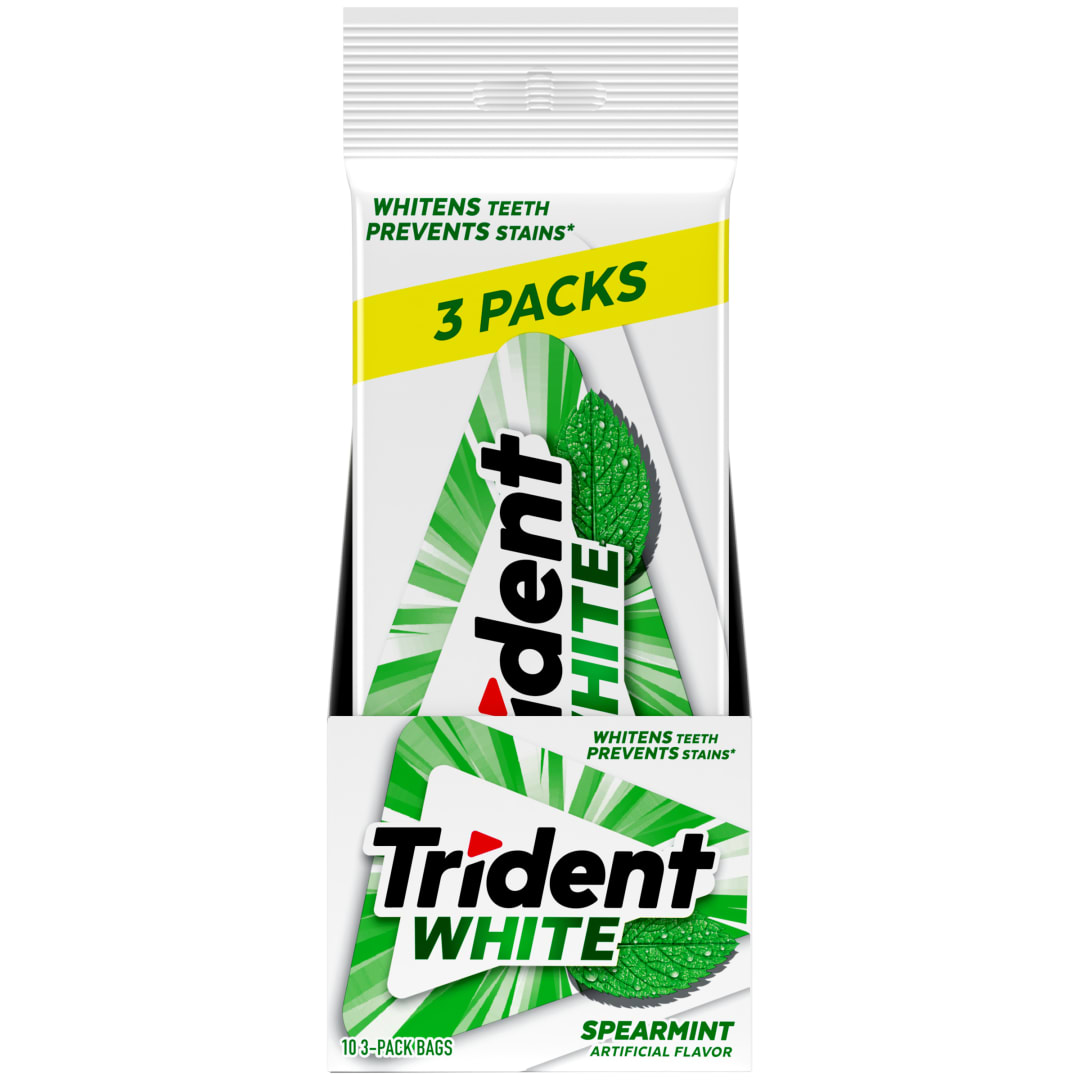 Trident White Sugar Free Chewing Gum Spearmint 48 pc MUP 3pks - 10 Pack