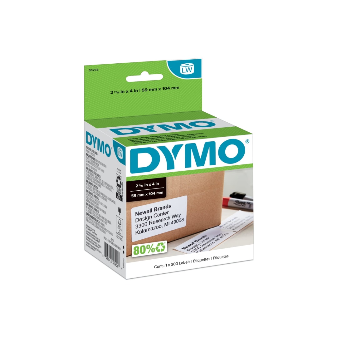 DYMO® Authentic LW Large Shipping Labels, DYMO® Labels for LabelWriter™ Label Printers, Print Up to 6-Line Addresses, 2-5/16" x 4", 1 Roll of 300